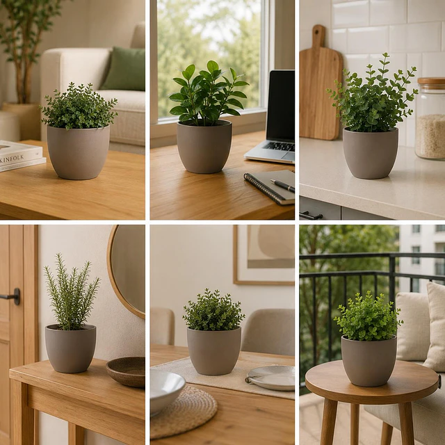 Macetero Redondo Beige 14 cm Plastico Interior Escritorio 8