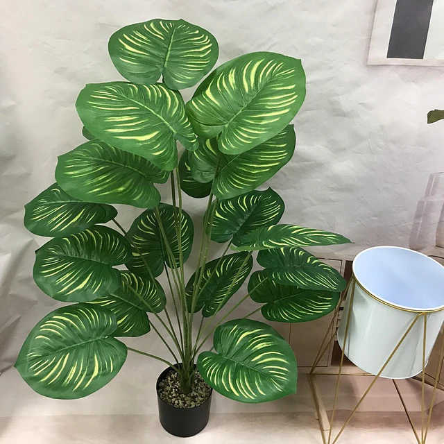 Planta Artificial Arbusto Decorativa Hojas Ralladas 80 Cm 5