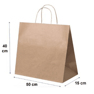 Bolsa papel KRAFT tamaño 31X15X45 cm con manilla de papel torcido.