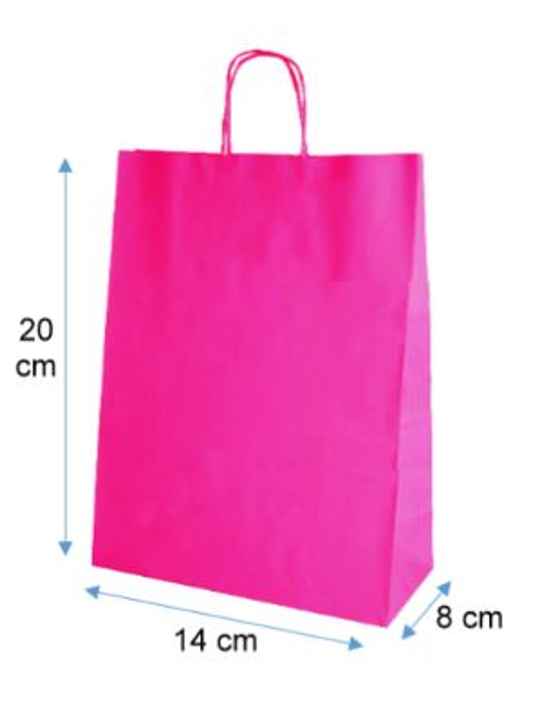 Bolsa papel KRAFT color fucsia 20X14X8 cm manilla de papel torcido. 1