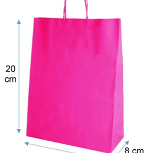 Bolsa papel KRAFT color fucsia 20X14X8 cm manilla de papel torcido.