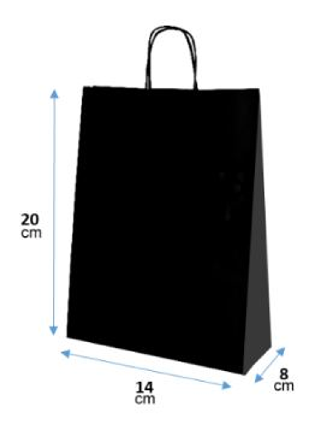 Bolsa papel KRAFT color negro 20X14X8 cm,  manilla de papel torcido. 1