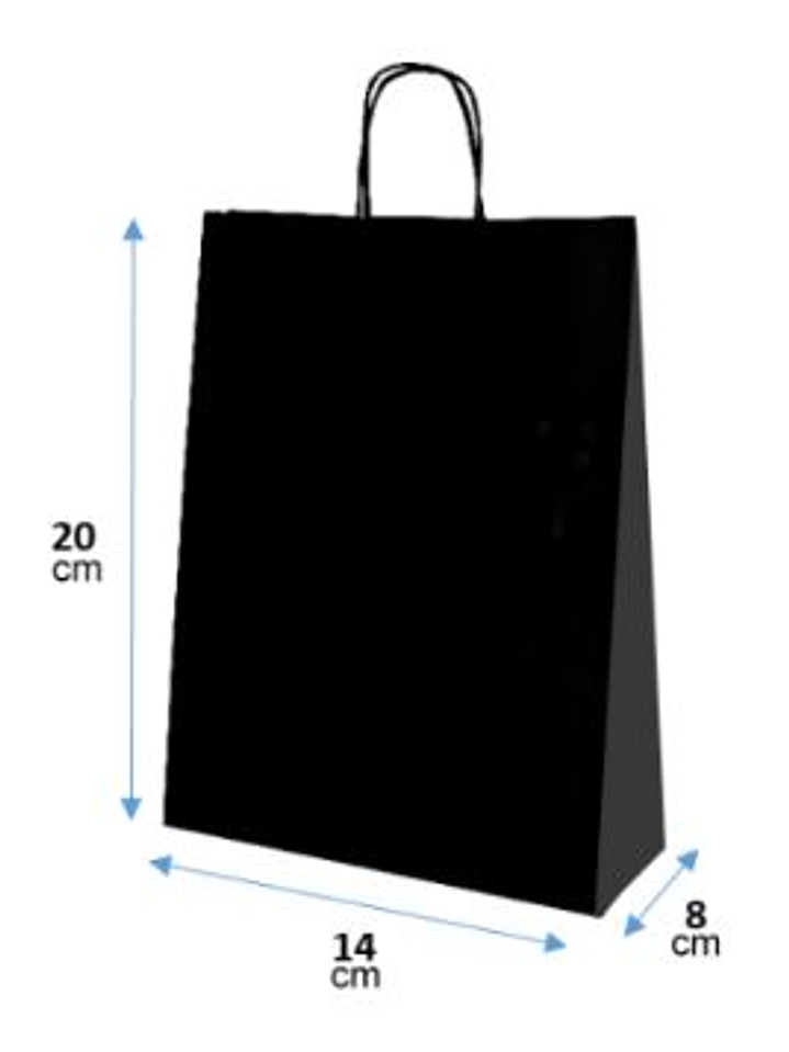 Bolsa papel KRAFT color negro 20X14X8 cm,  manilla de papel torcido. 1