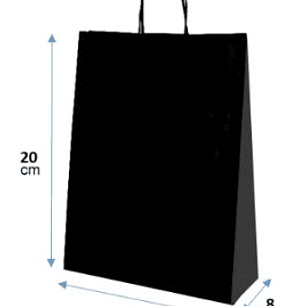 Bolsa papel KRAFT color negro 20X14X8 cm,  manilla de papel torcido.