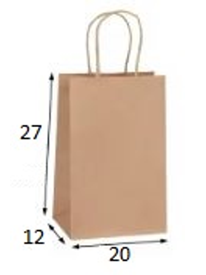 Bolsa papel KRAFT tamaño 27X12X20 cm con manilla de papel torcido. 1