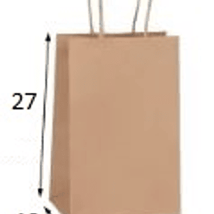 Bolsa papel KRAFT tamaño 27X12X20 cm con manilla de papel torcido.