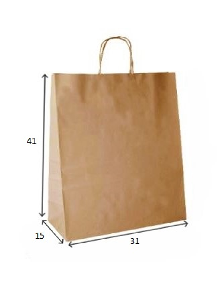 Bolsa papel KRAFT tamaño 41X15X31 cm con manilla de papel torcido. 1