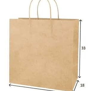 Bolsa papel KRAFT tamaño 33X18X33 con manilla de papel torcido