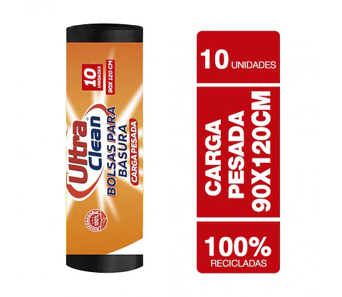 Caja de 10 rollos de Basura Carga Pesada Negra 90x120cm