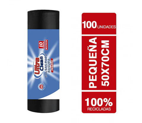 Caja de 100 rollos de Bolsa Basura Pequeña Negra 50x70cm