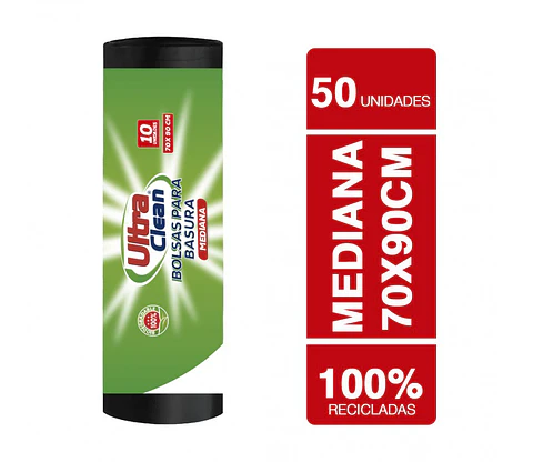 Caja de 50 rollos de Bolsa Basura Mediana Negra 70x90cm
