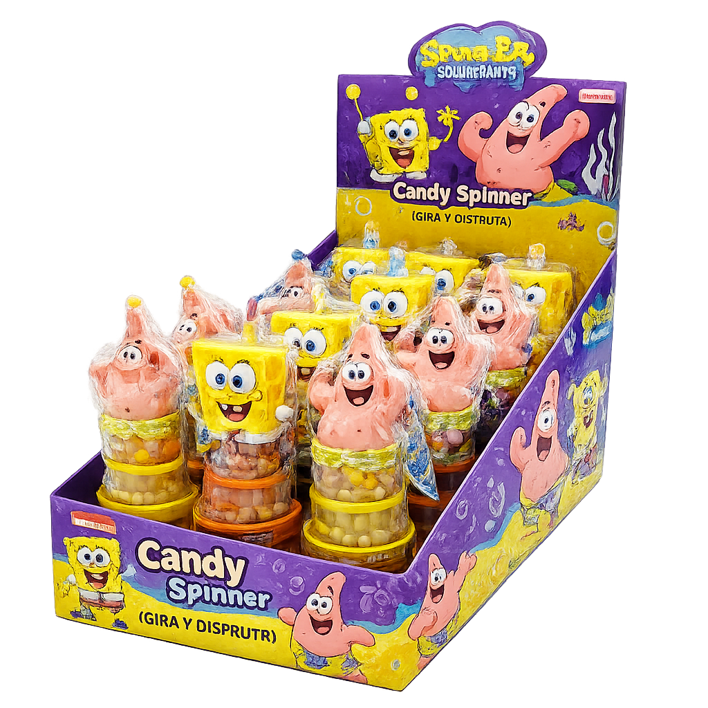 Juguete Trompo Candy Spinner Bob Esponja – Display de 12 Unidades 1