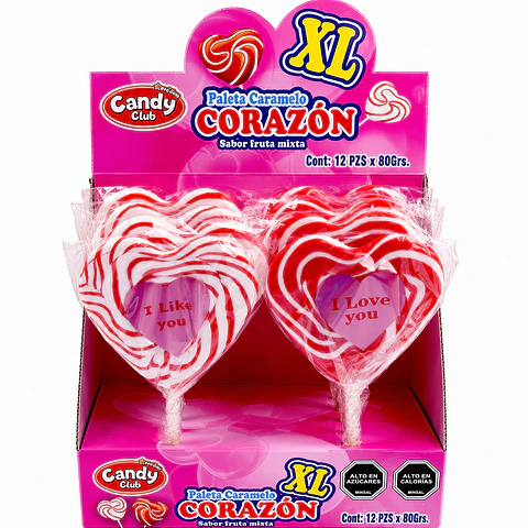 Paleta Caramelo Corazón XL 25 g – Display 12 Unidades