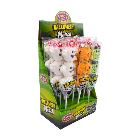 Marshmallow Halloween en Palito – Display de 12 Unidades