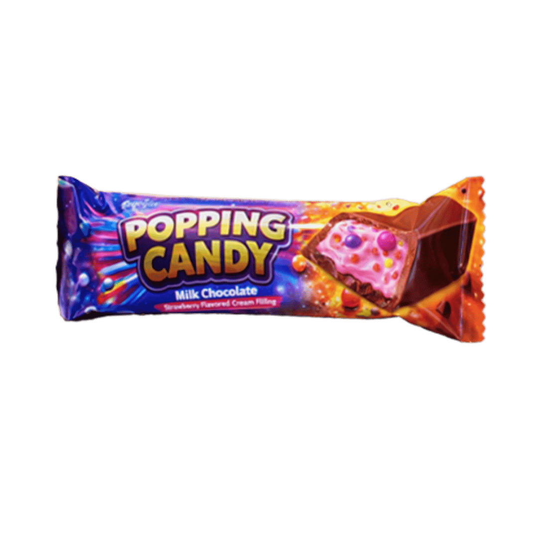 Barra de Chocolate Popping Candy con Crema de Frutilla – Display de 24 Unidades 1