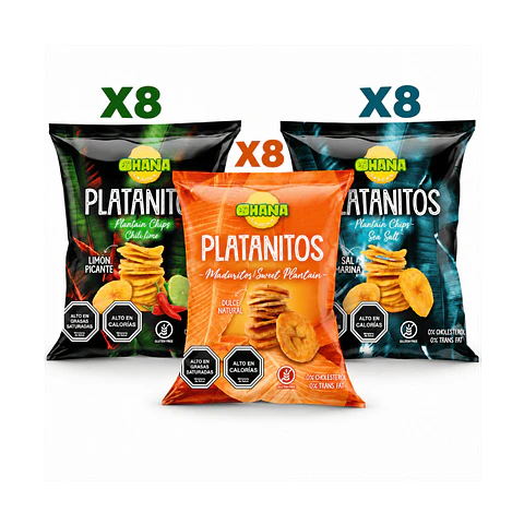 Pack Platanitos Ohana 3 Sabores x 24 Unidades 65g