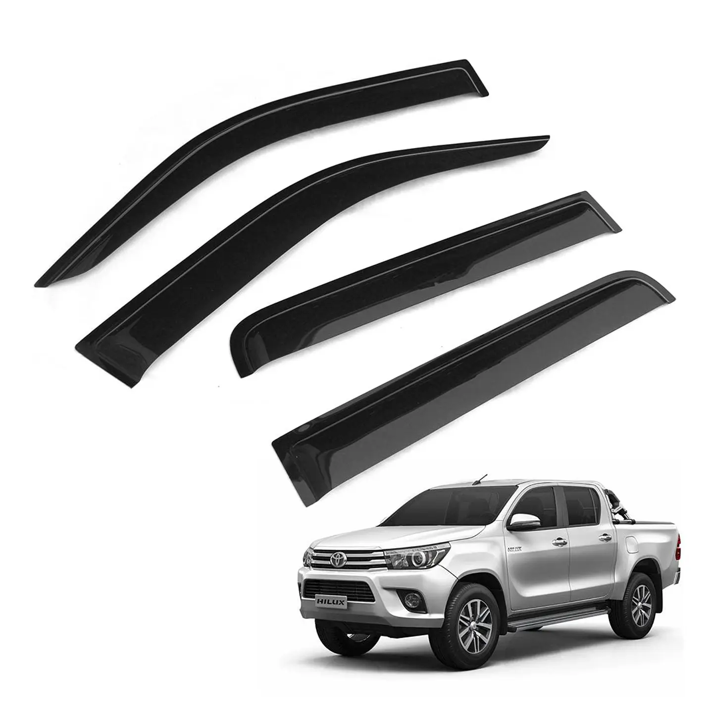 Aletas Bota Agua Gruesas Toyota Hilux Revo 2016-2024 ABS Negro – Instalación fácil con cinta 3M 1