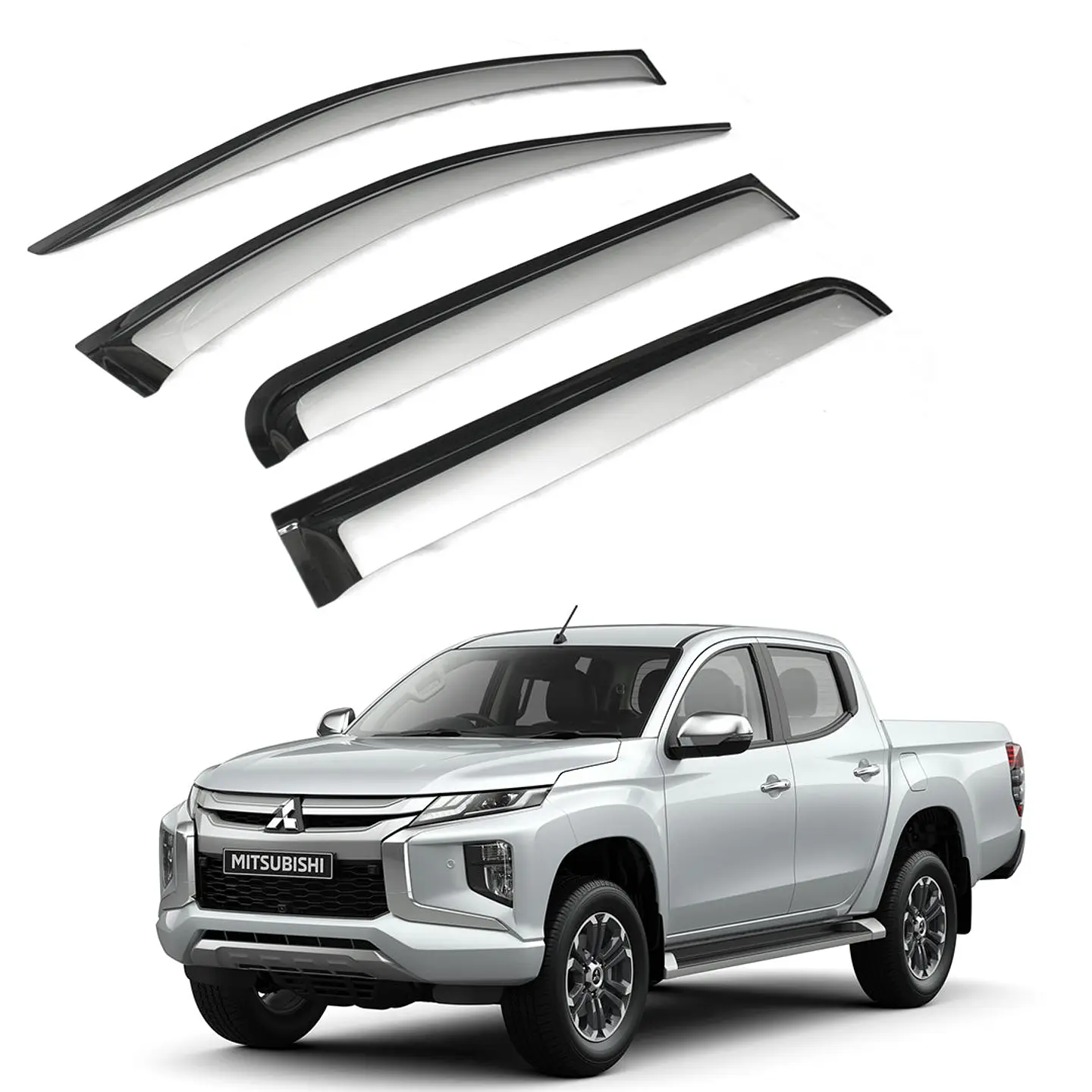 Aletas Bota Agua Mitsubishi L200 2016-2022 ABS Bicolor Negro/Plateado – Instalación fácil con cinta 3M 1