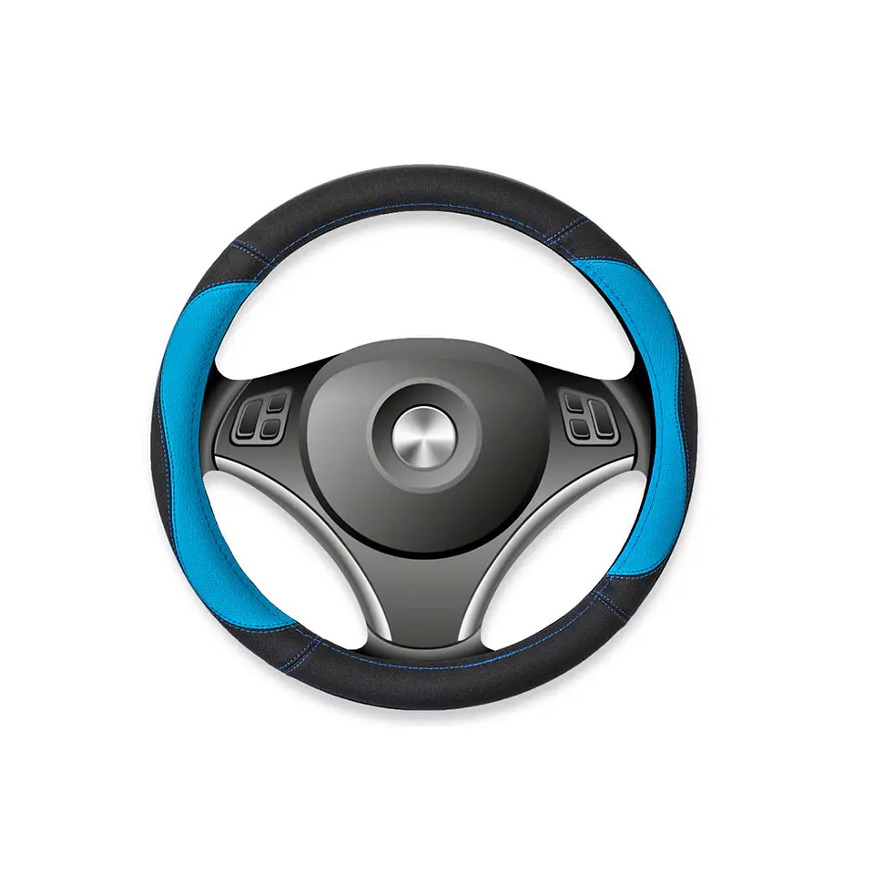 Cubre Volante Eco Cuero Azul/Negro 1