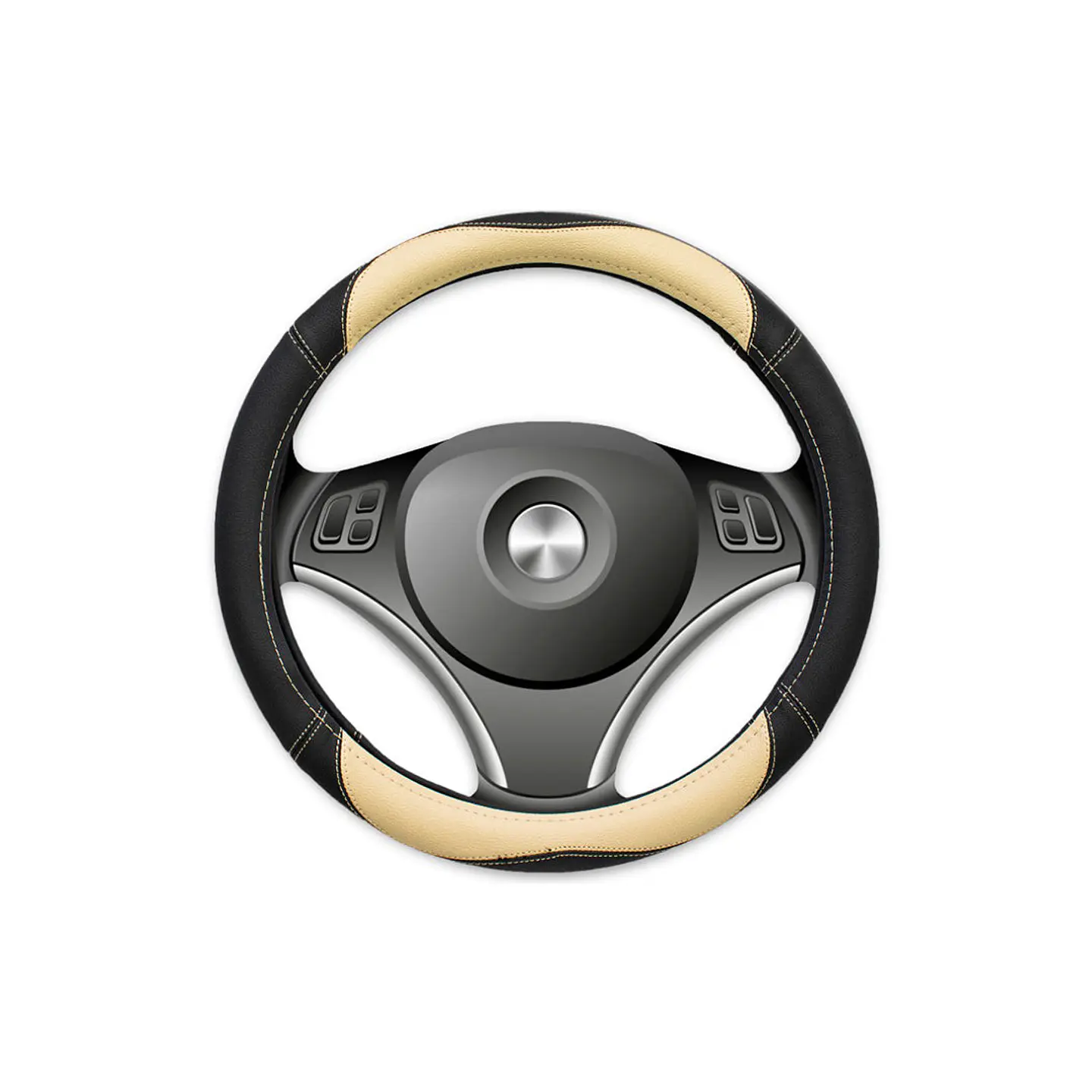 Cubre Volante Eco Cuero Beige/Negro 1