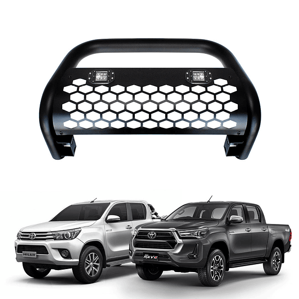 Defensa Frontal Metalica Negra Con Led Hilux 2016-2022