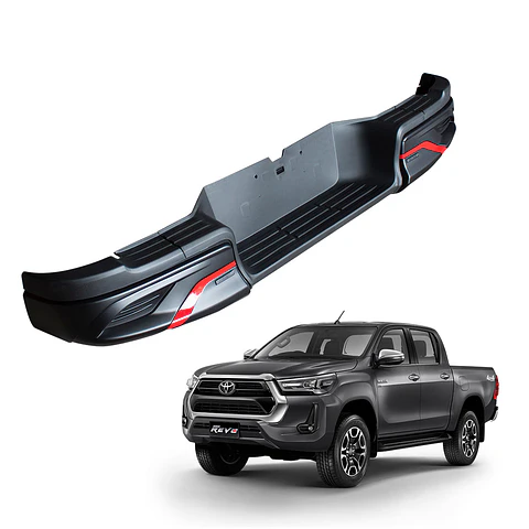 Parachoques Trasero Toyota Hilux 2016+ | Acero y Plástico ABS Negro con Detalles Rojos