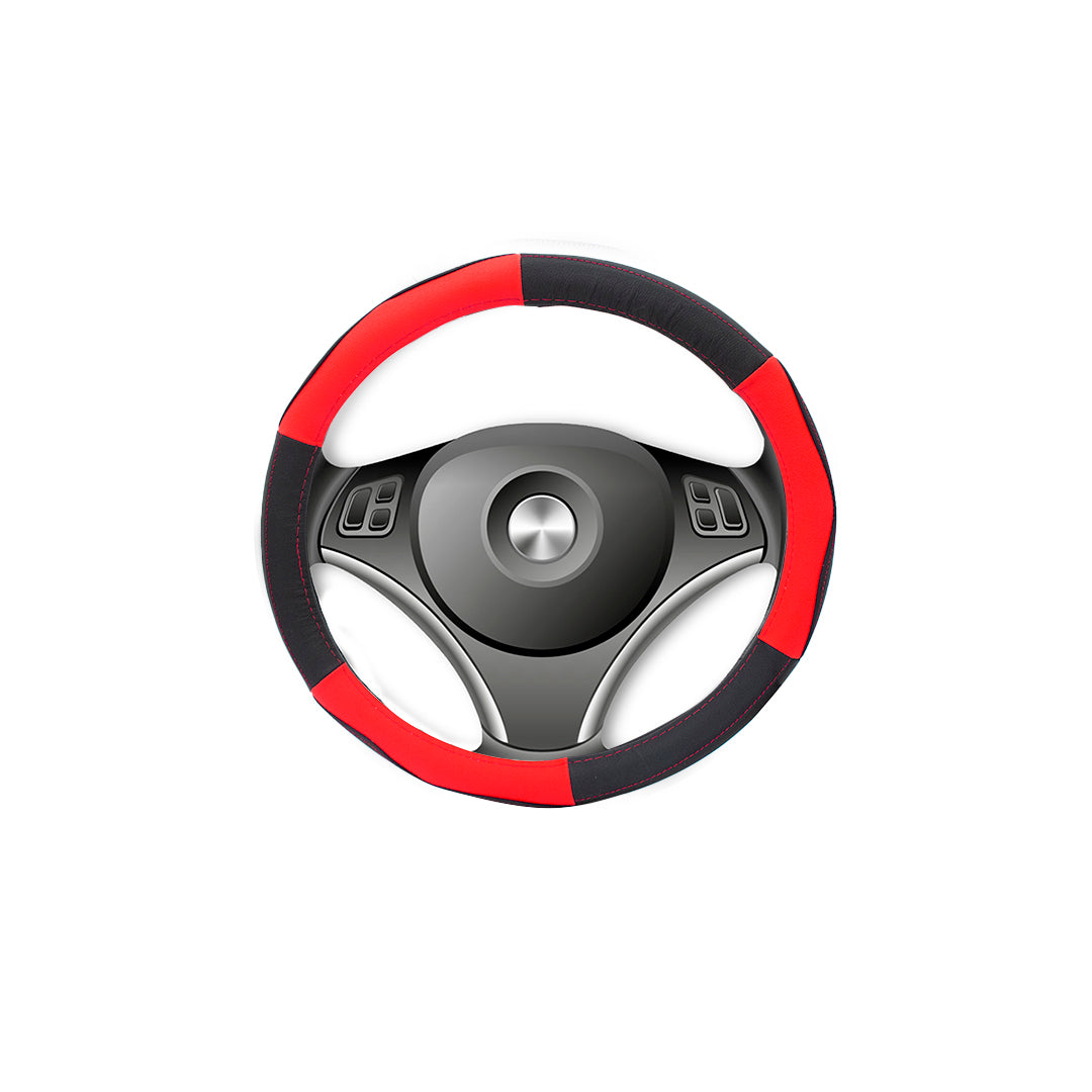 Cubre Volante de Cuero para Camionetas – Negro y Rojo, Talla M (38 cm)