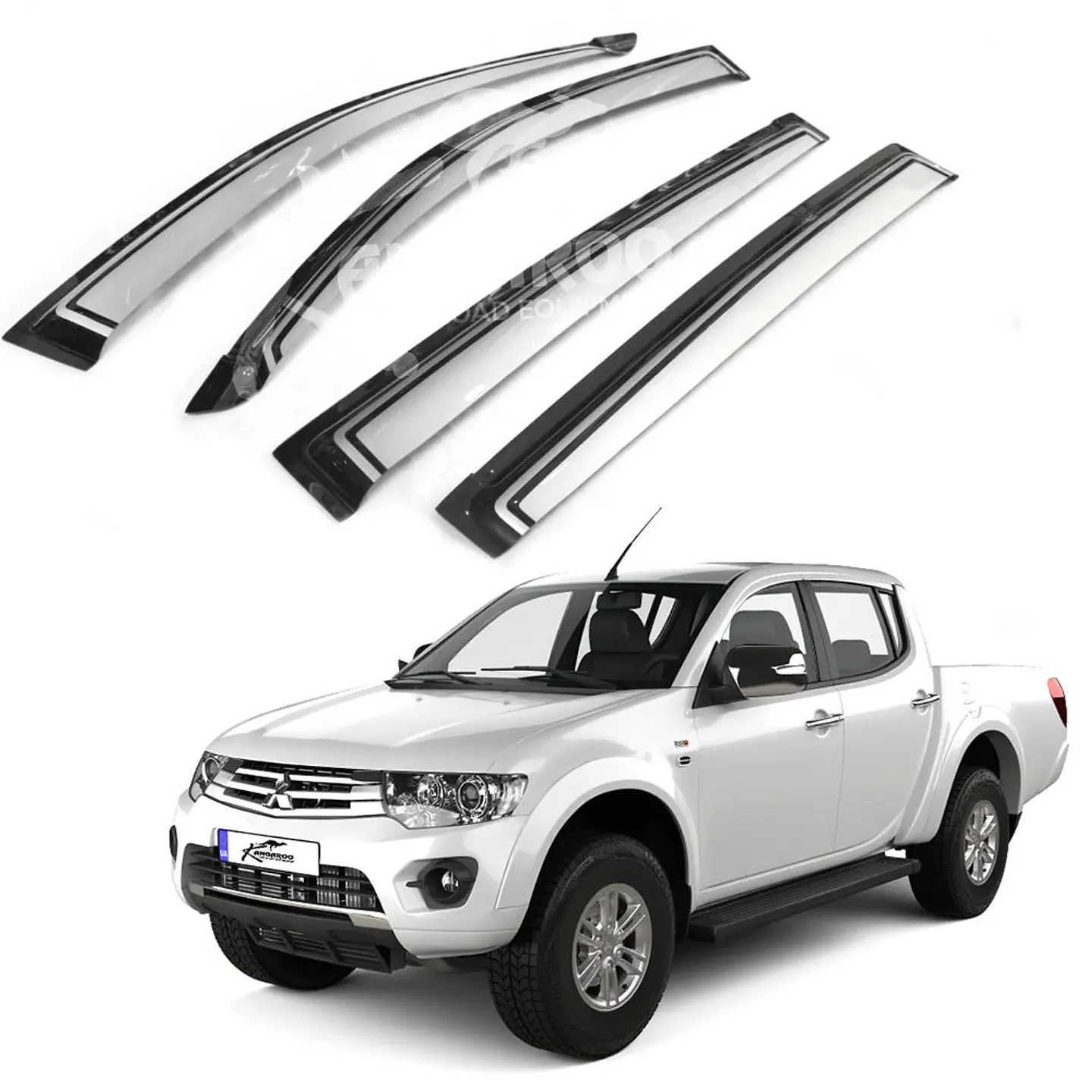 Aletas Bota Agua Mitsubishi L200 2006-2015 ABS Bicolor Negro/Plateado – Instalación fácil con cinta 3M 1