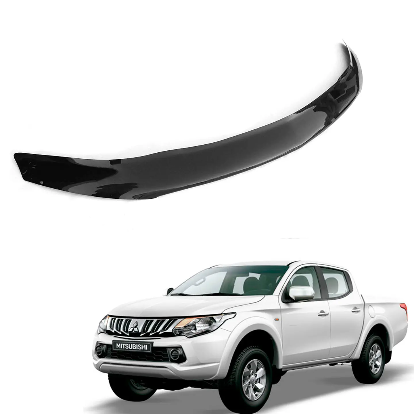 Deflector de Capot Mitsubishi L200 2016-2019 | Protector Antiviento ABS Negro 1