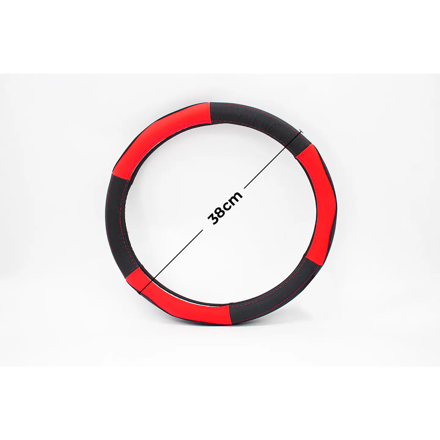 Cubre Volante de Cuero para Camionetas – Negro y Rojo, Talla M (38 cm) 2