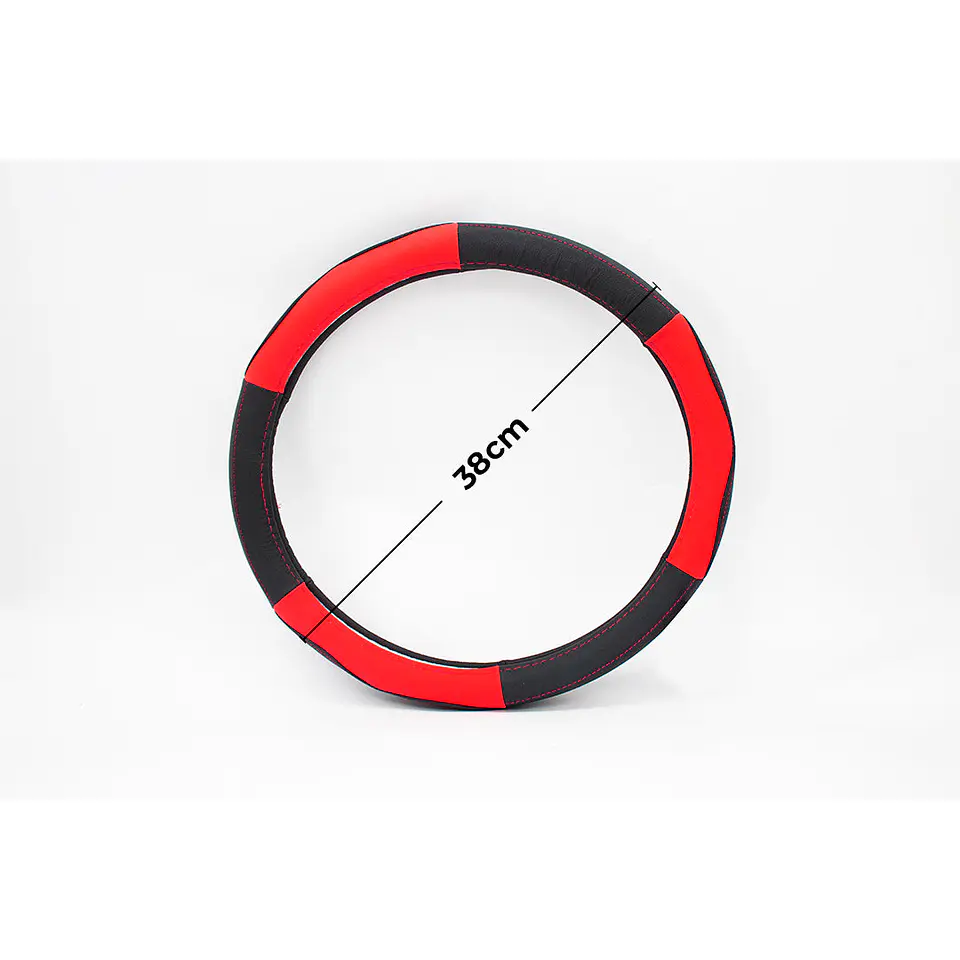 Cubre Volante de Cuero para Camionetas – Negro y Rojo, Talla M (38 cm) 2