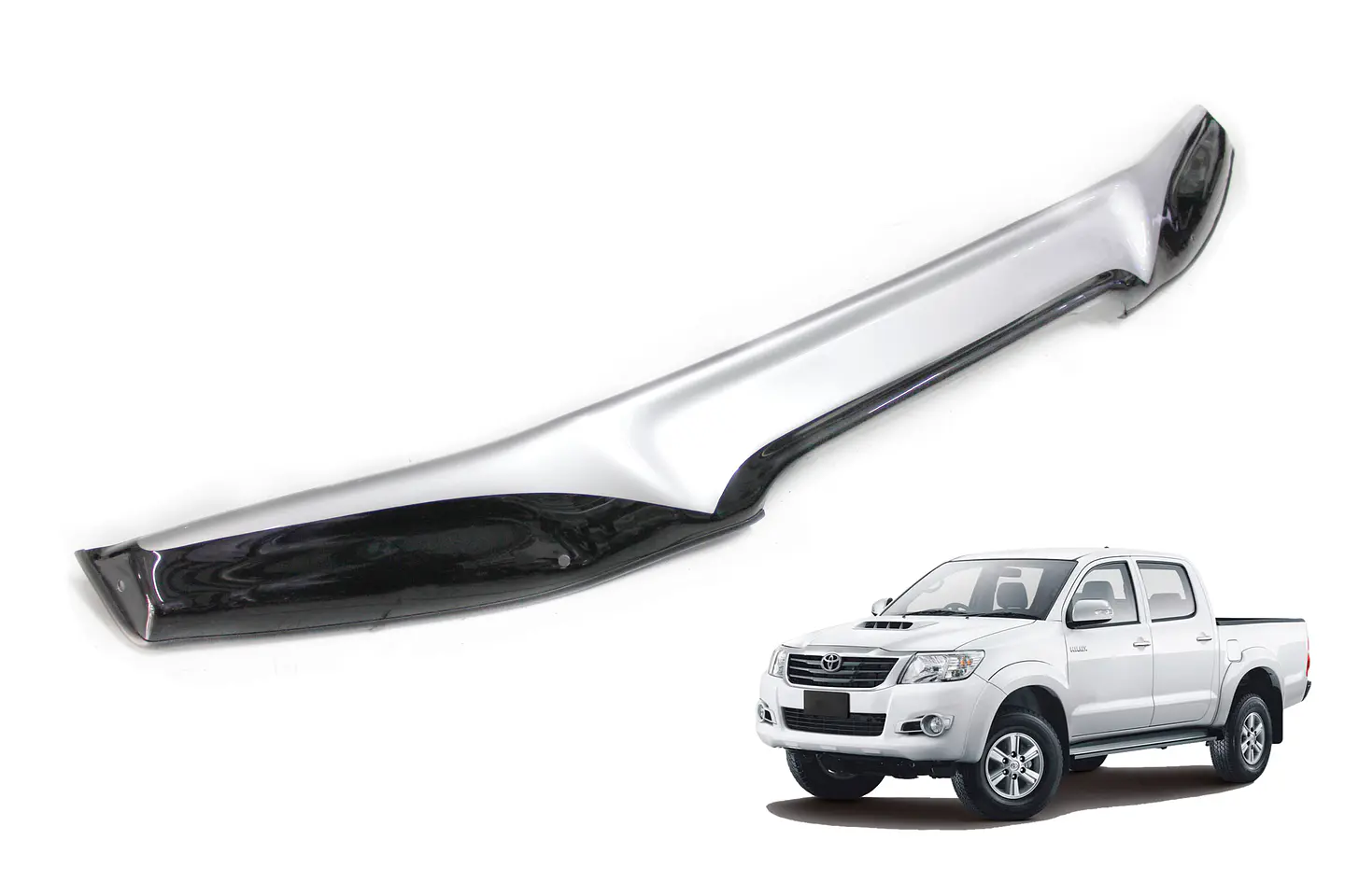 Deflector de Capot Toyota Hilux 2012-2015 ABS Negro-Plateado – Con espacio para toma de aire 1