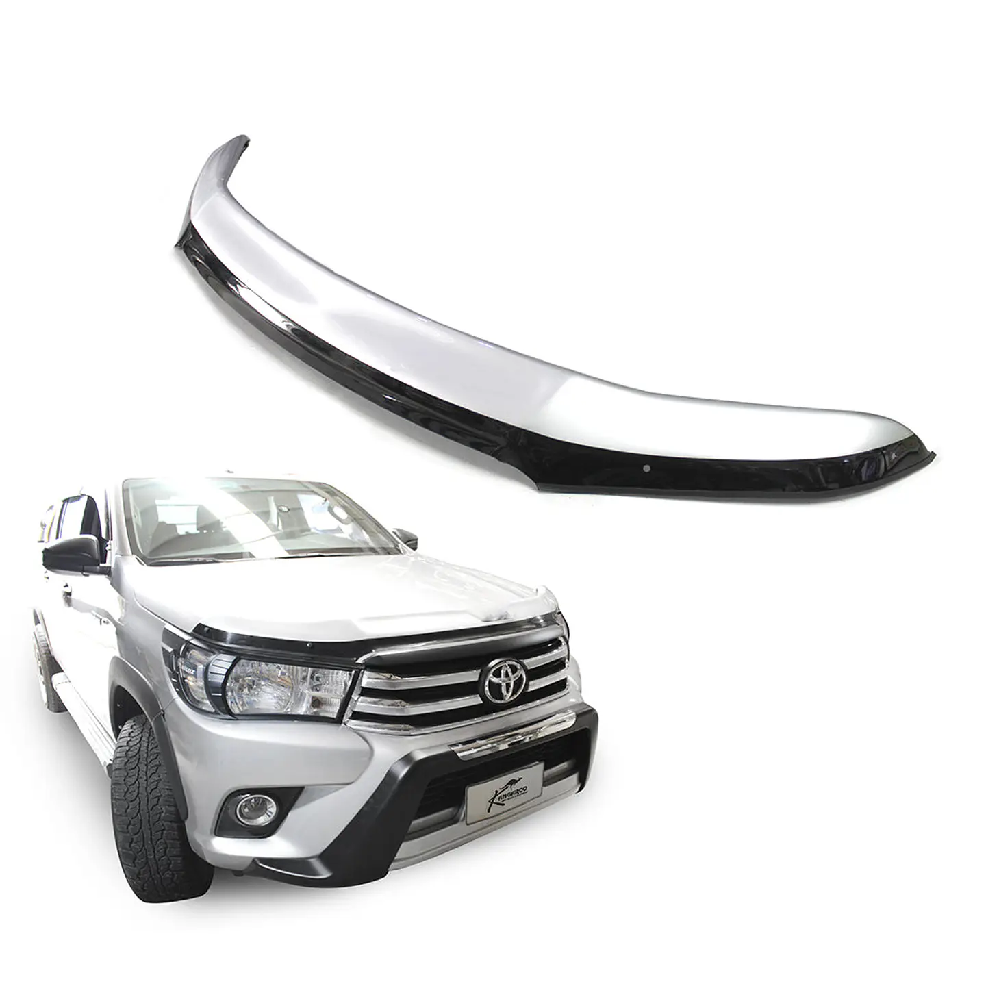 Deflector de Capot Toyota Hilux Revo 2016-2020 ABS Bicolor Plata/Negro – Instalación sin perforación 1