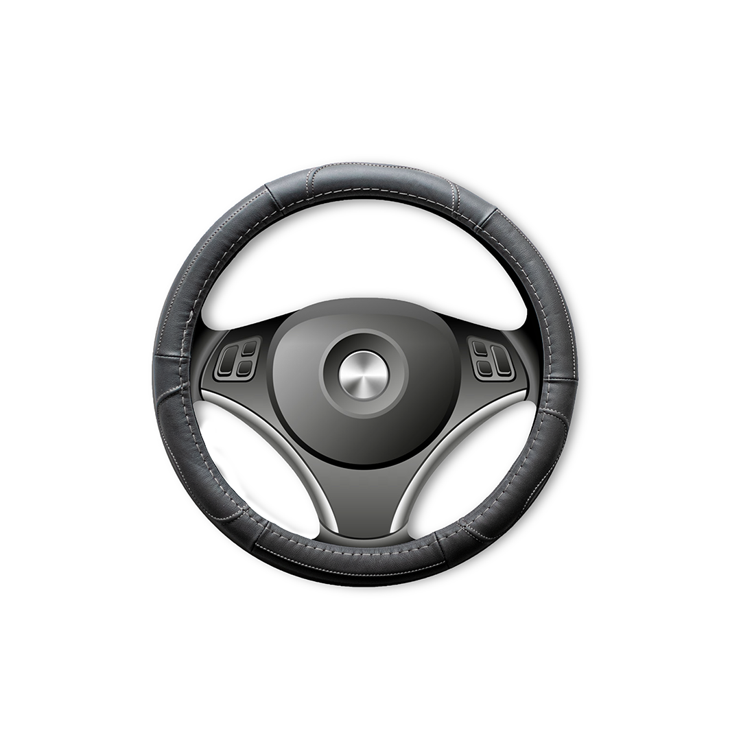 Cubre Volante Cuero Negro Talla M Para Camionetas Hilo Gris