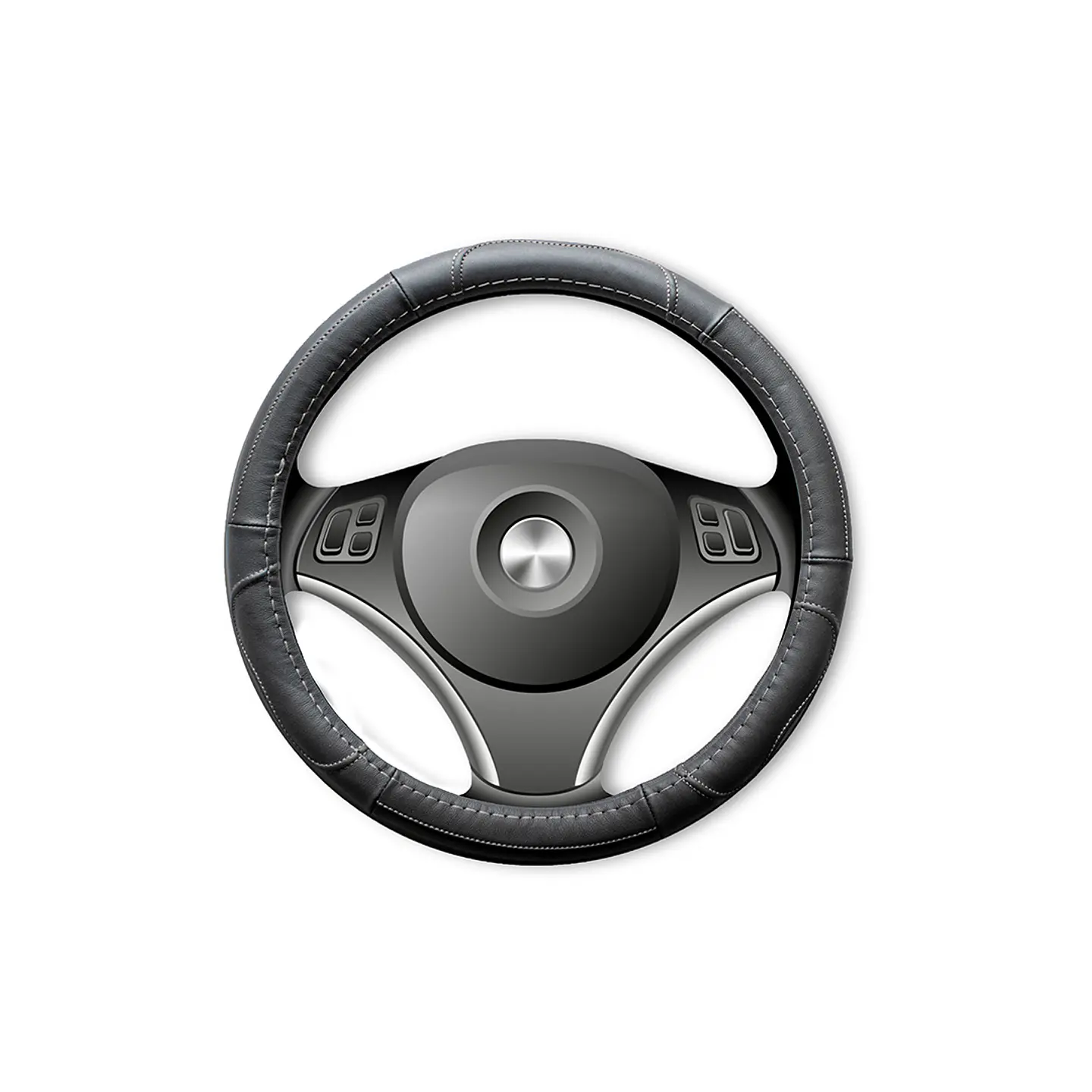 Cubre Volante Cuero Negro Talla M Para Camionetas Hilo Gris 1
