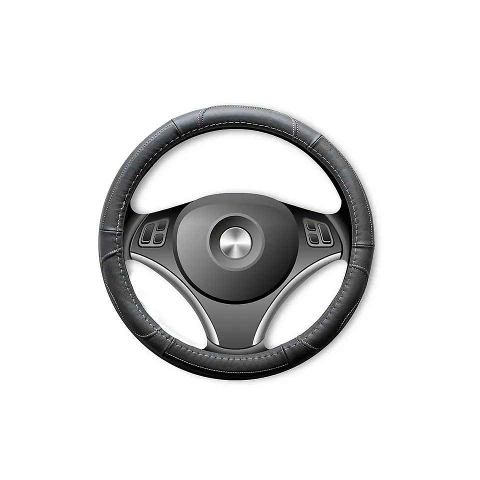Cubre Volante Cuero Negro Talla M Para Camionetas Hilo Gris 1