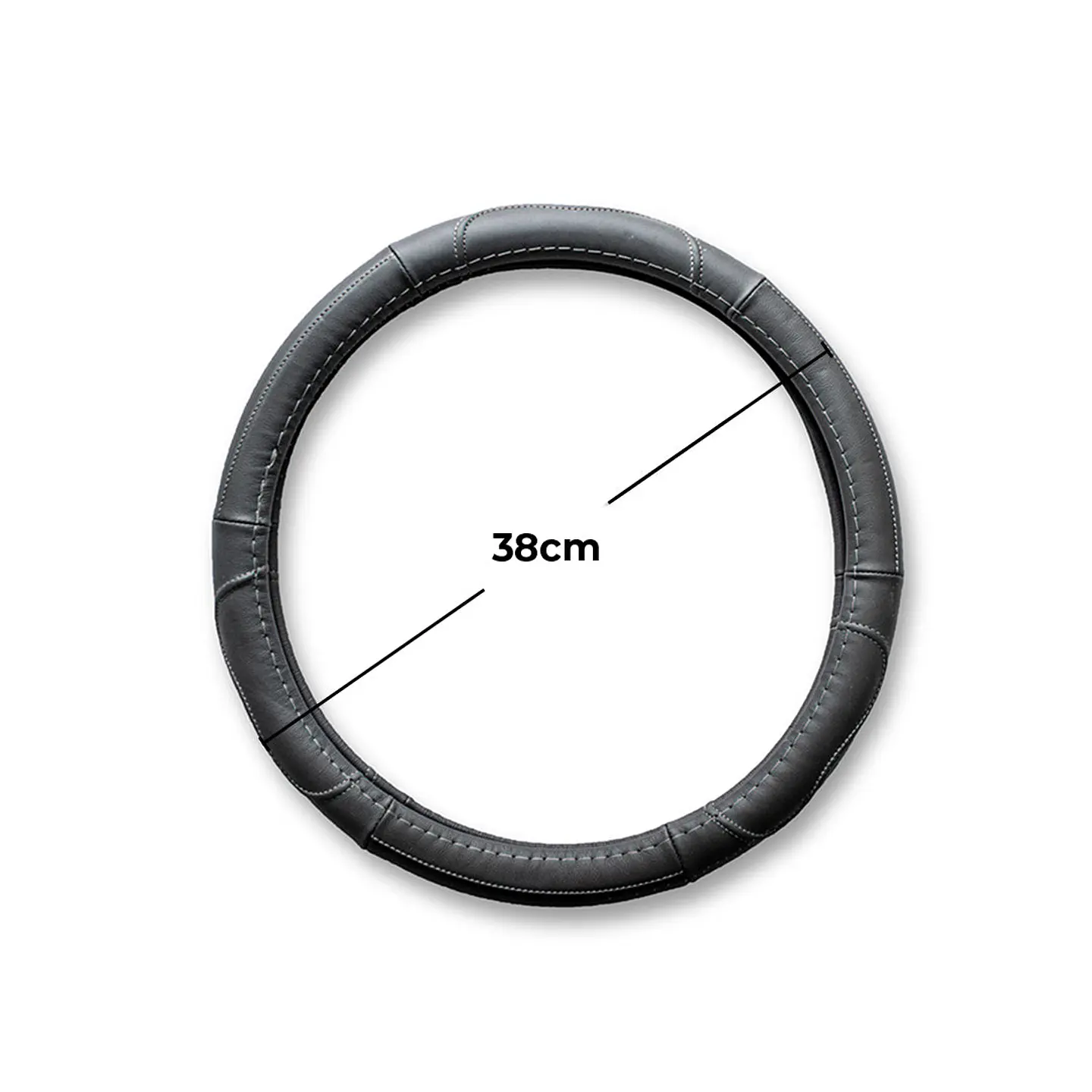 Cubre Volante Cuero Negro Talla M Para Camionetas Hilo Gris 2