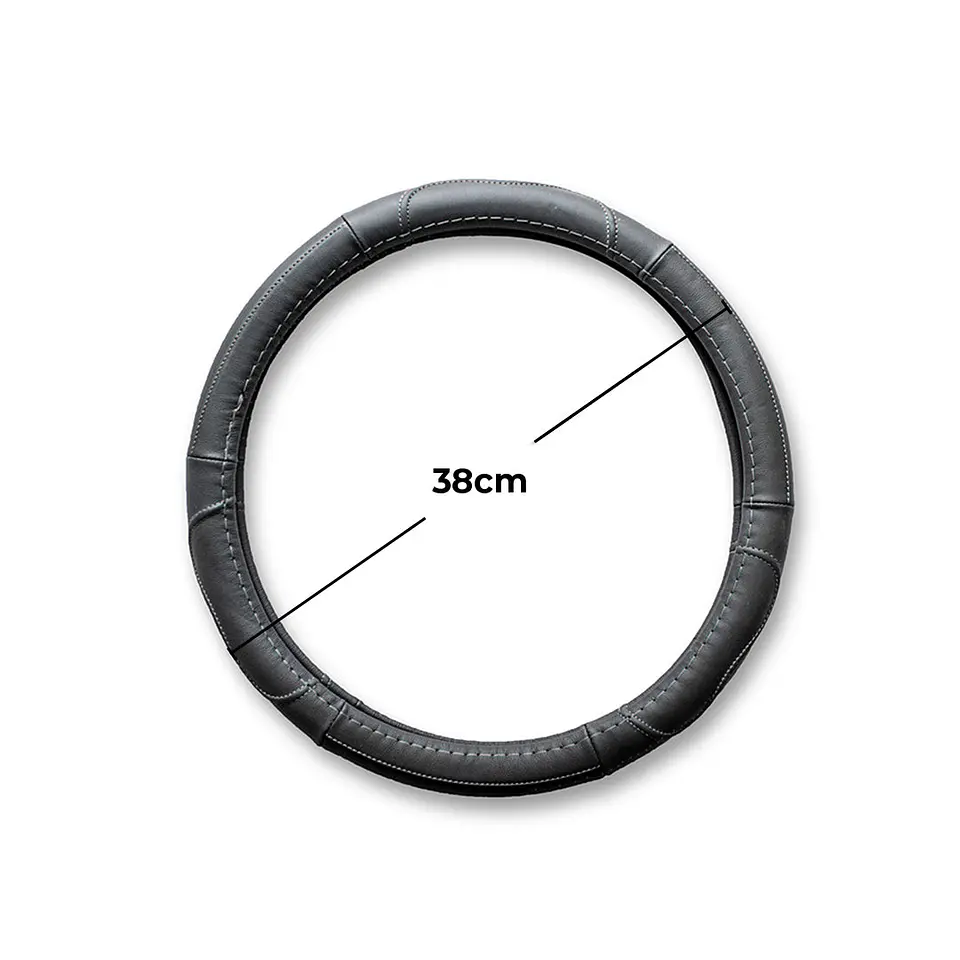 Cubre Volante Cuero Negro Talla M Para Camionetas Hilo Gris 2