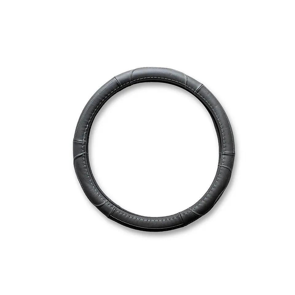 Cubre Volante Cuero Negro Talla M Para Camionetas Hilo Gris 3