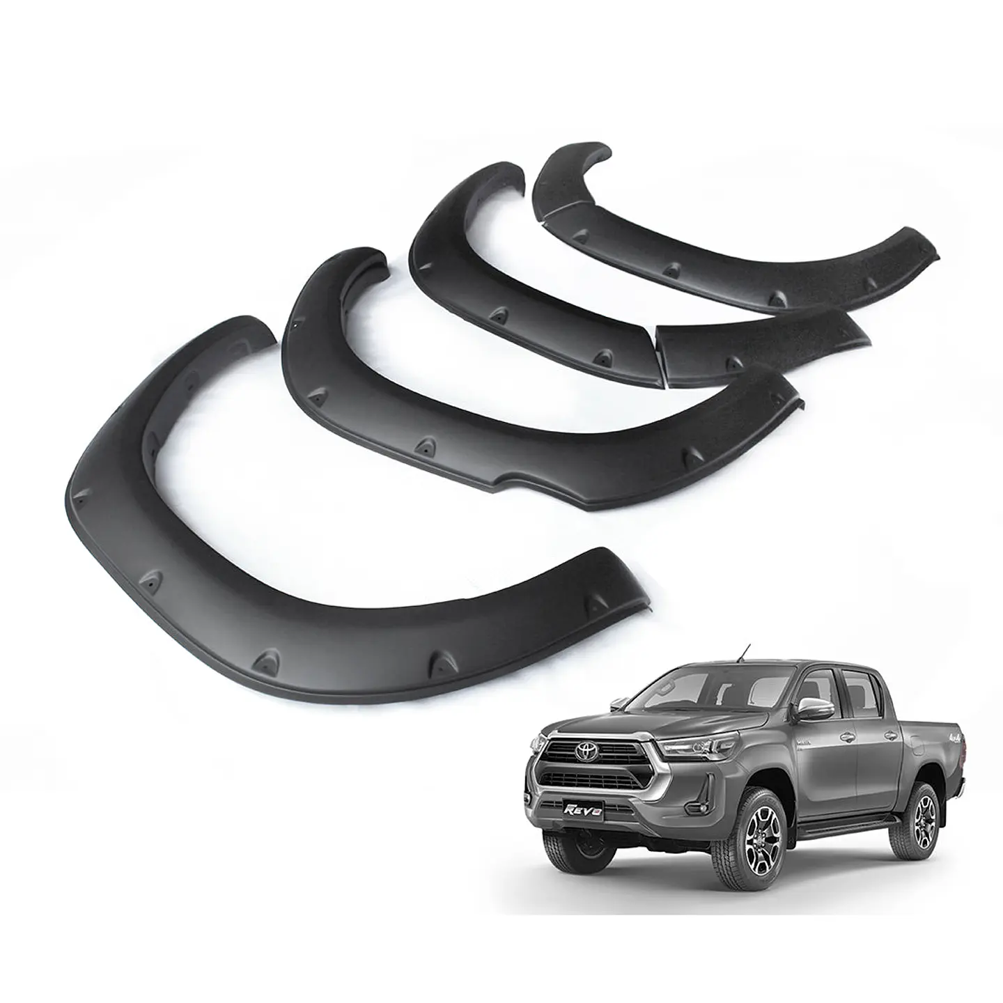 Extensiones de Tapabarros Toyota Hilux Revo SR 2021–2022 | Estilo Militar Negro en ABS 1