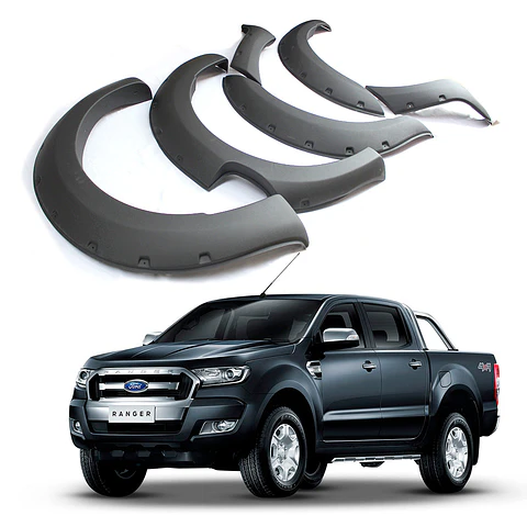 Extensiones de Tapabarros Estilo Militar para Ford Ranger 2016–2022 | Plástico ABS Negro Lisas