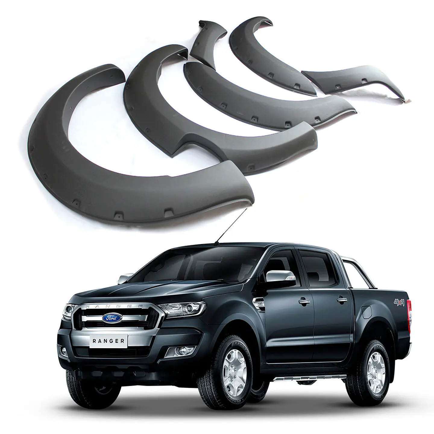 Extensiones de Tapabarros Estilo Militar para Ford Ranger 2016–2022 | Plástico ABS Negro Lisas 1