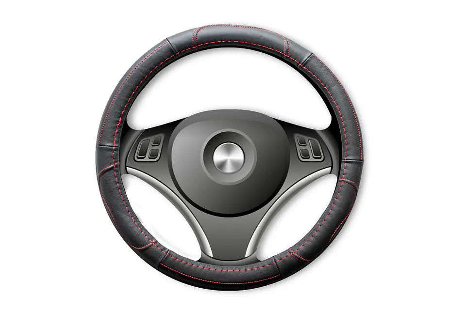Cubre Volante de Cuero Negro para Camionetas – Talla M con Hilo Rojo 1