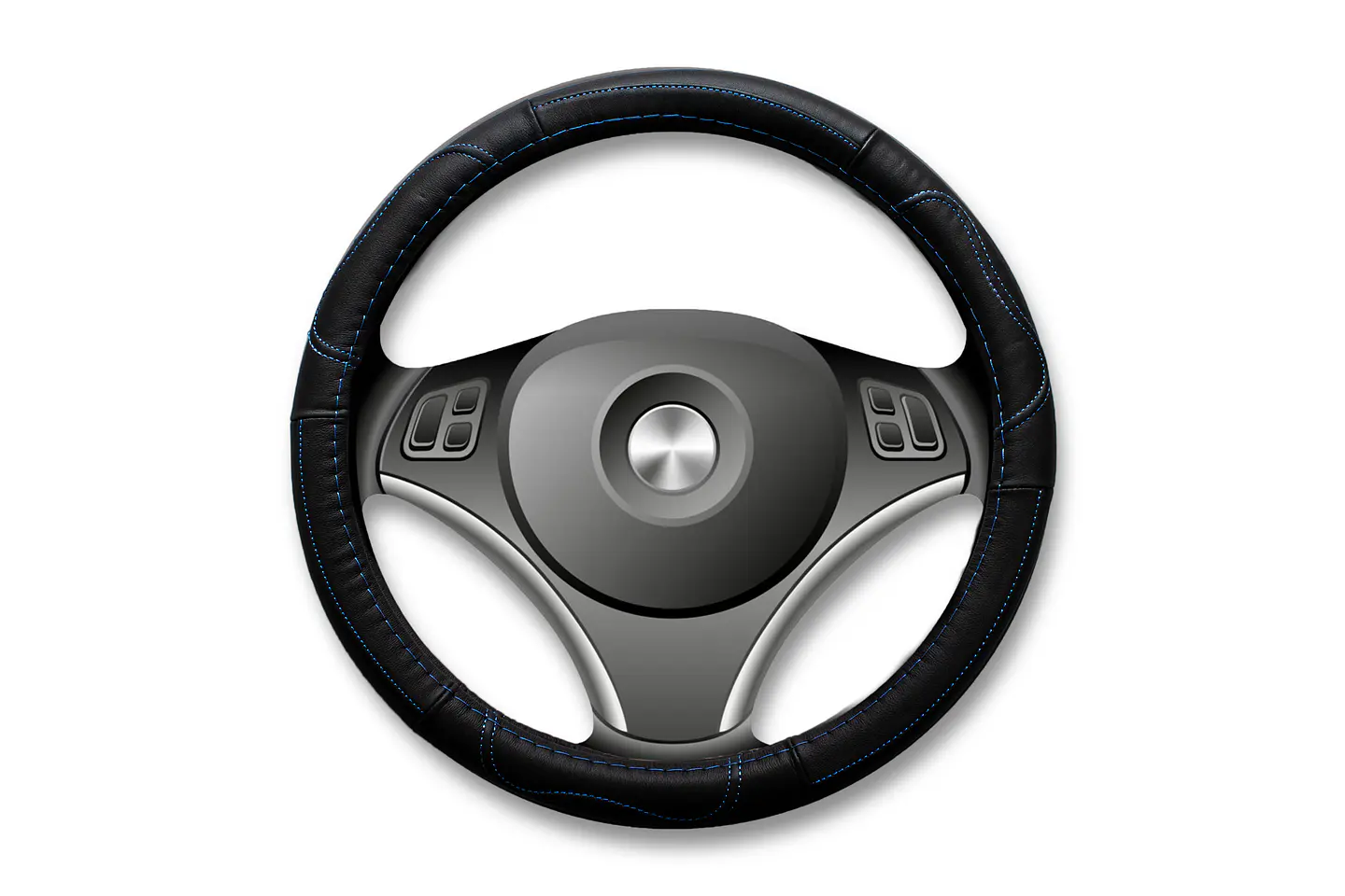 Cubre Volante de Cuero Negro para Camionetas – Talla M con Hilo Azul 1