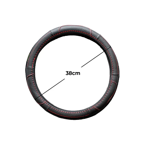 Cubre Volante de Cuero Negro para Camionetas – Talla M con Hilo Rojo