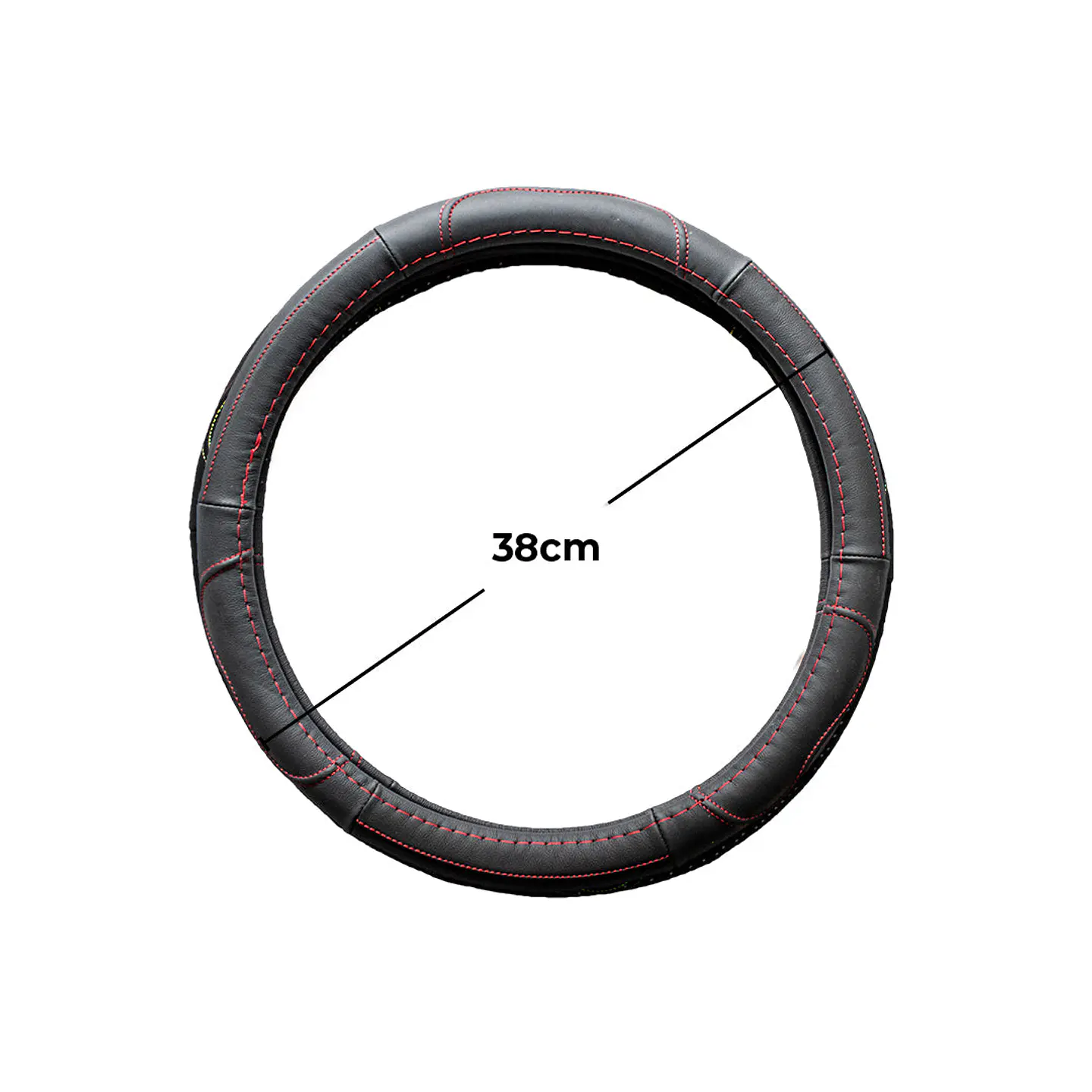 Cubre Volante de Cuero Negro para Camionetas – Talla M con Hilo Rojo 2