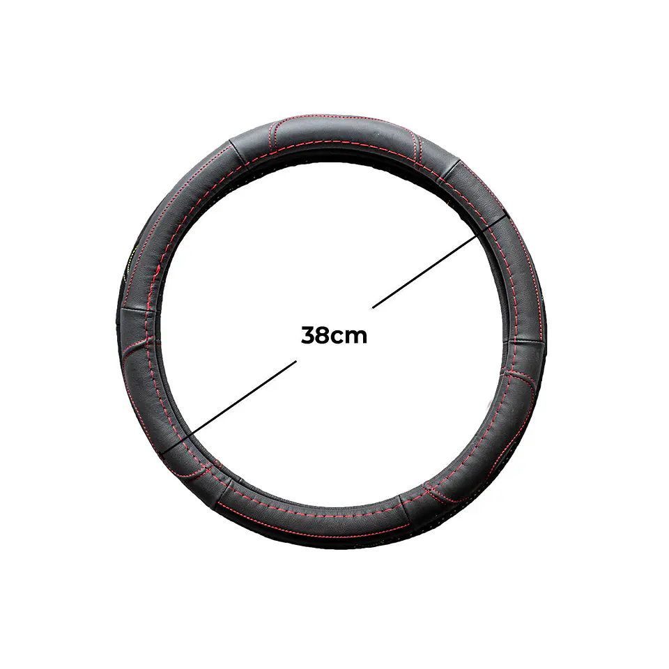 Cubre Volante de Cuero Negro para Camionetas – Talla M con Hilo Rojo 2