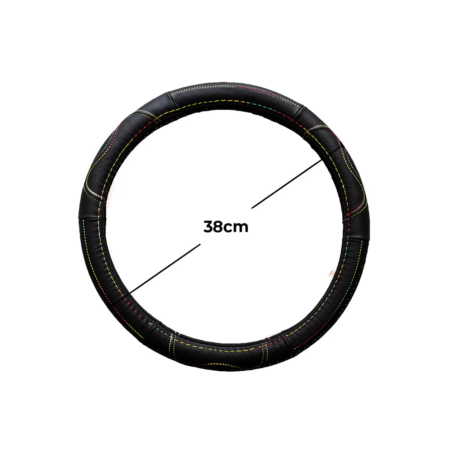 Cubre Volante Cuero Negro Talla M Para Camionetas Hilo Colores 2