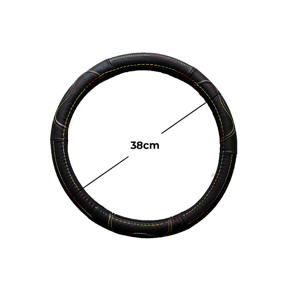 Cubre Volante Cuero Negro Talla M Para Camionetas Hilo Colores 2