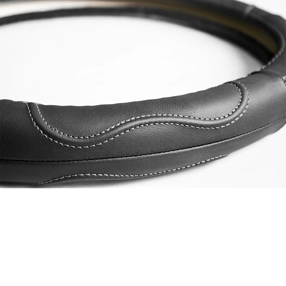 Cubre Volante Cuero Negro Talla M Para Camionetas Hilo Gris 5